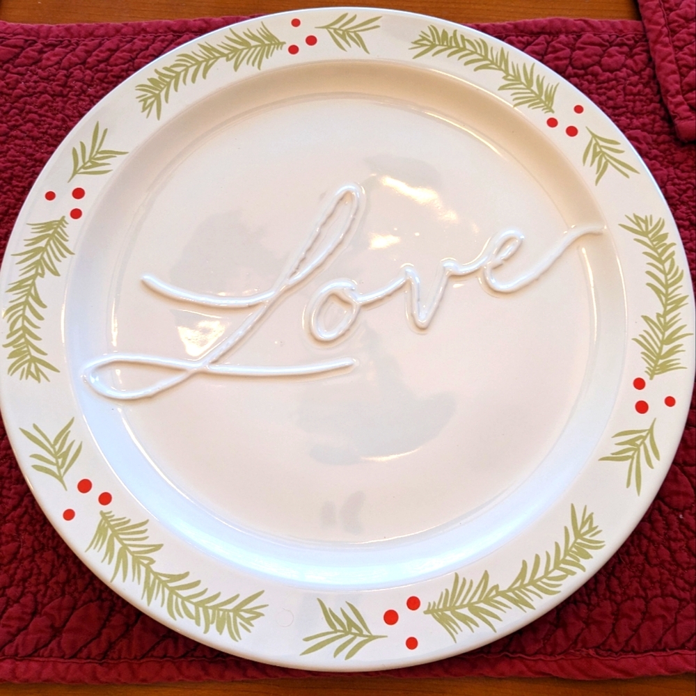 Mary & Martha Love Plate 12" Christmas  Holidays Platter Charger Holly Festive